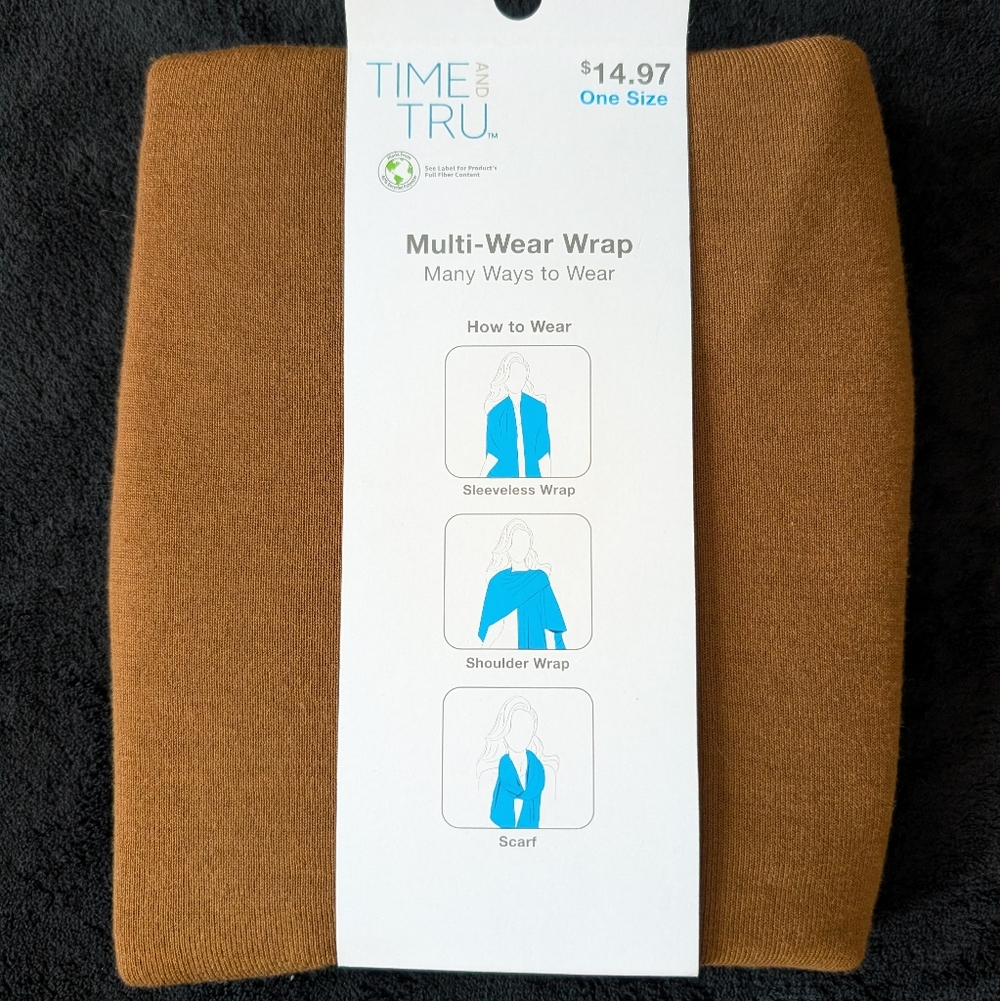 Multi-Wear Wrap Scarf Shawl Camel Caramel Brown Knit Neutral Cozy